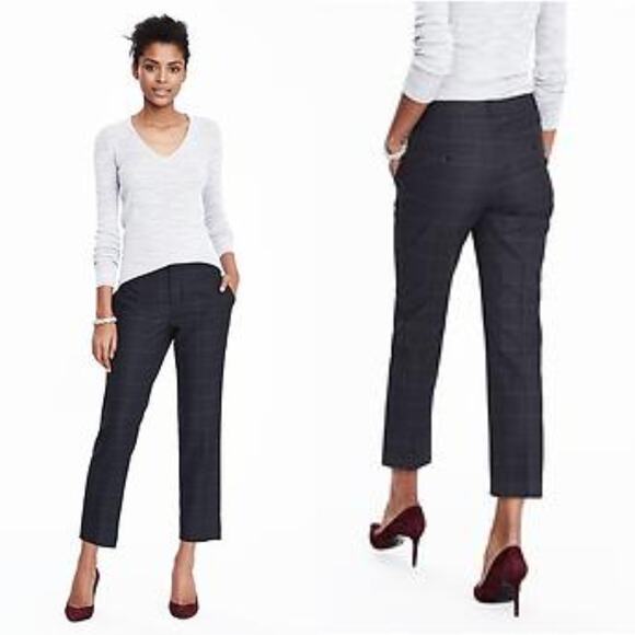 Banana Republic Womens Avery Straight Fit Ankle Pant Size 4 Navy Windowpane - Picture 1 of 14